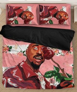 Rapper 2pac Shakur Holding Rose Painting Style Awesome Duvet Quilt Bedding Set