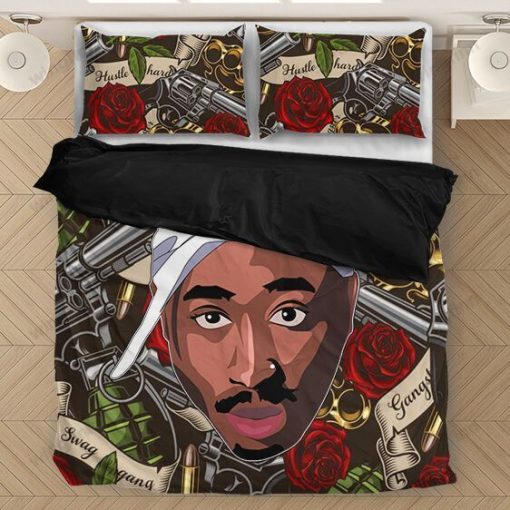 Rapper 2pac Shakur Makaveli Hustle Hard Gangster Design Duvet Quilt Bedding Set
