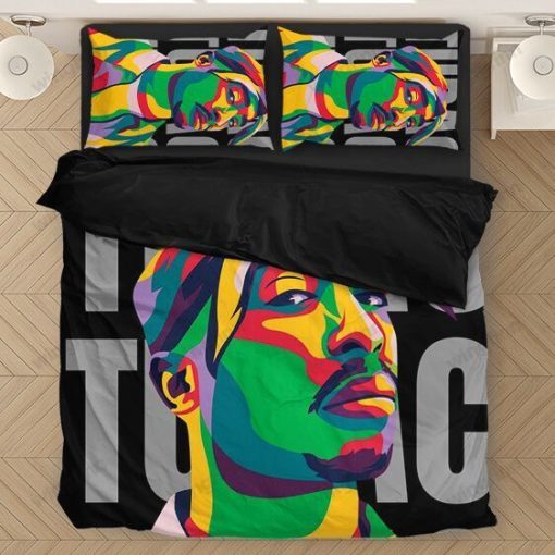 Rapper 2pac Shakur Colorized Green Red Yellow Thug Dope Black Duvet Quilt Bedding Set