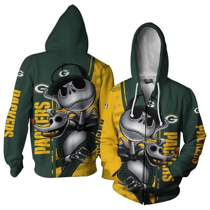 Green bay packers jack skellington halloween 3d printed zip hoodie