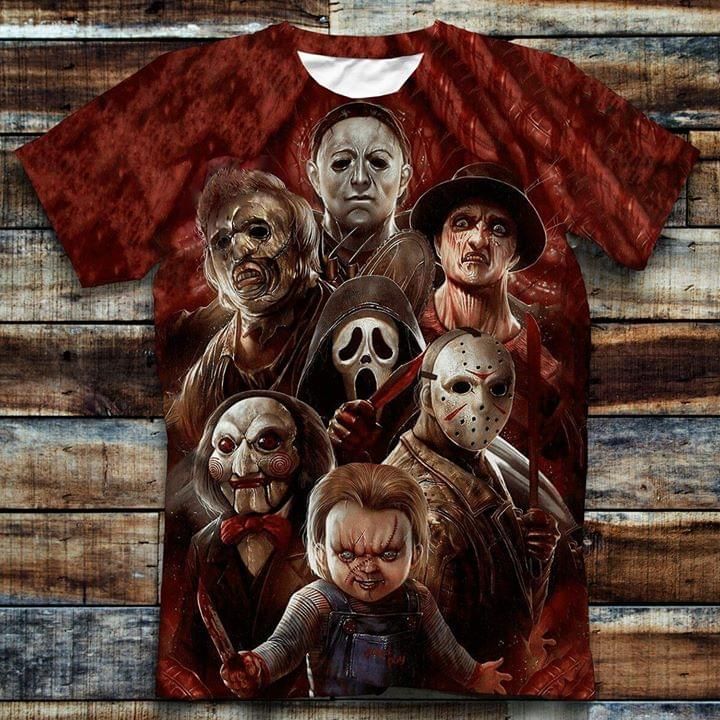 Halloween horror characters michael myers leatherface freddy ghostface jason voorhees chucky jigsaw 3D Shirt