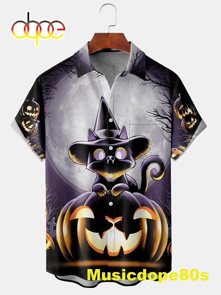 Halloween Jack-O-Lantern Pumpkin Cat Print Shirt