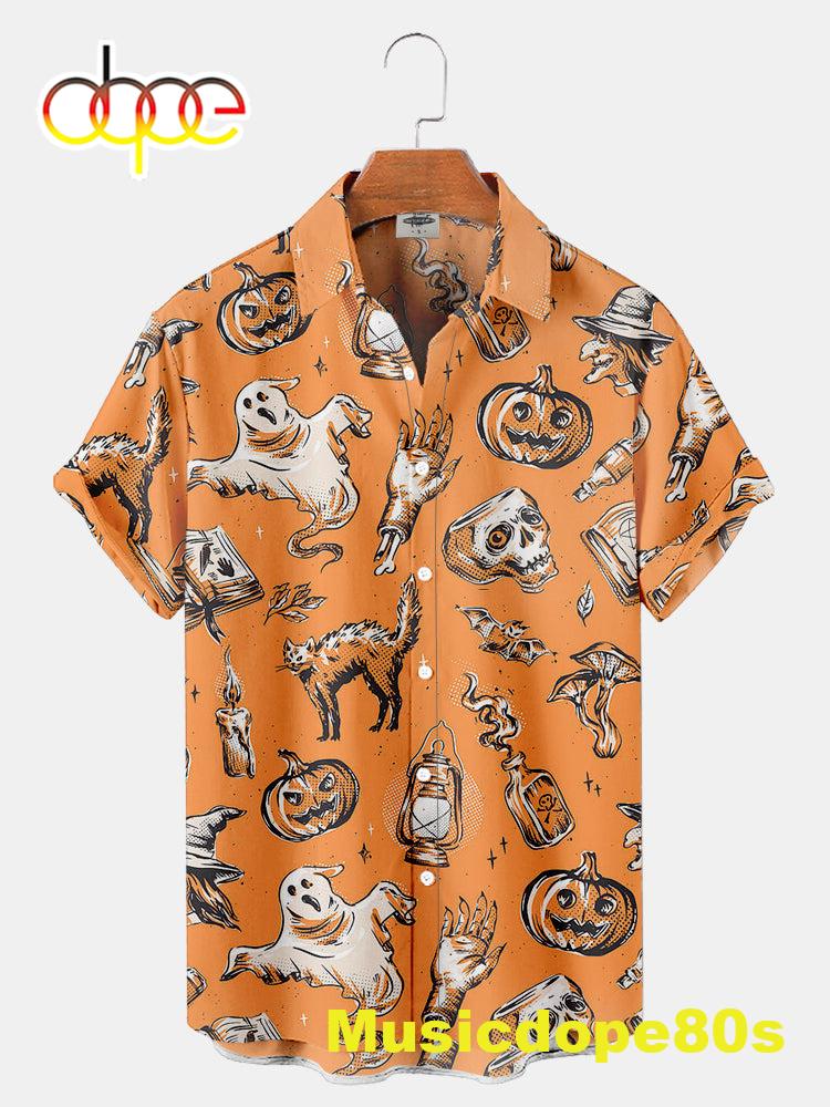 Halloween Pumpkin And Ghost Print Shirt