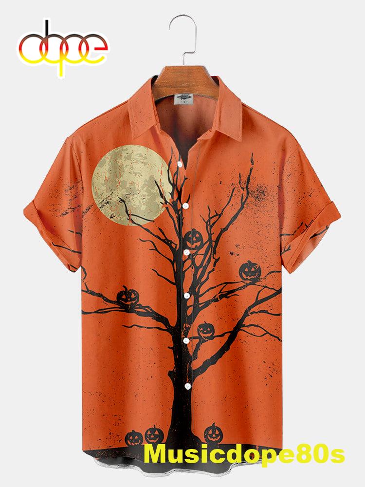 Halloween Tree And Pumpkin Print Shirt