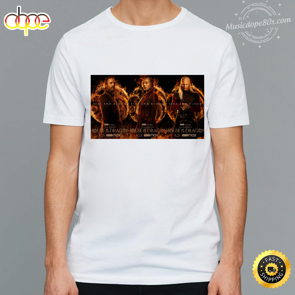 House of the Dragon Fire and Blood White T-shirt