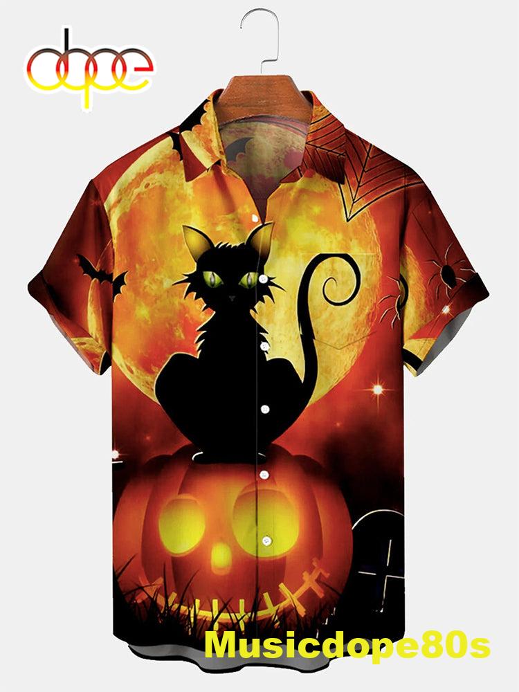 Jack-O-Lantern  Halloween Pumpkin Cat Print Shirt