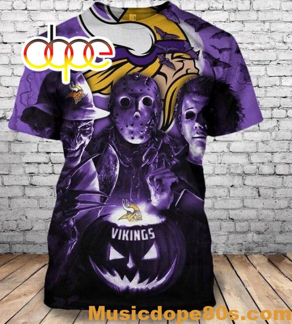Jason Freddy Myers Minnesota Vikings Halloween All Over 3d shirt