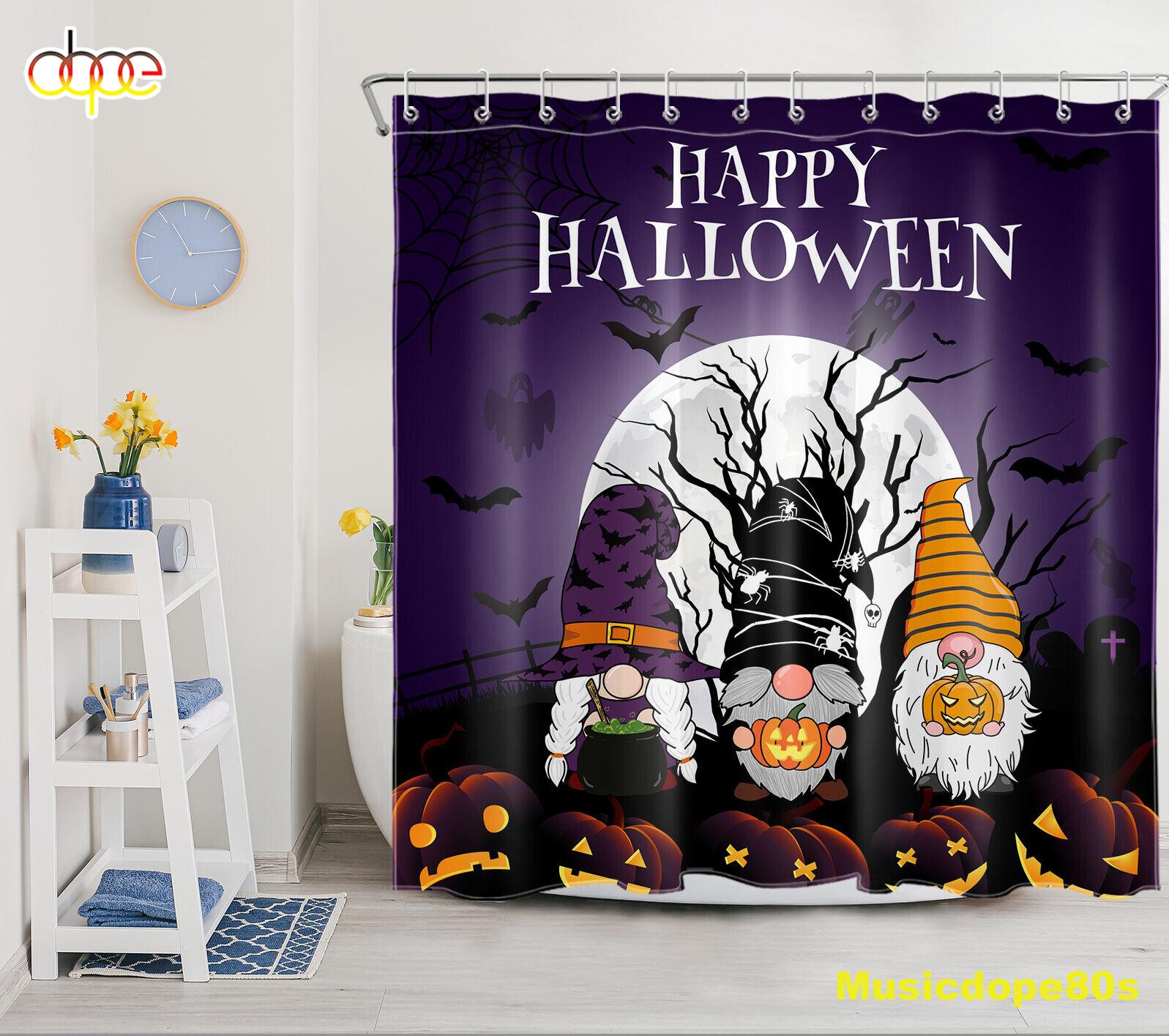 Bat Ghost Pumpkin Gnome Halloween Happy Shower Curtain