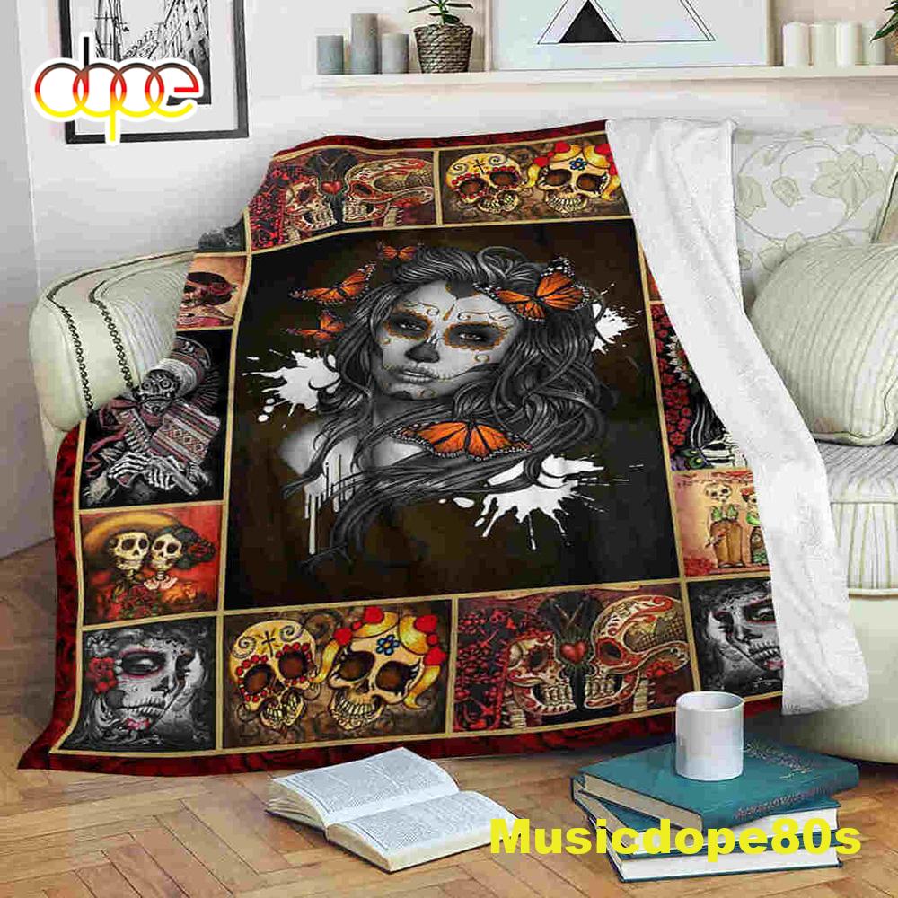 Beauty Skull Halloween Sofa Fleece Throw Blanket Halloween Gifts