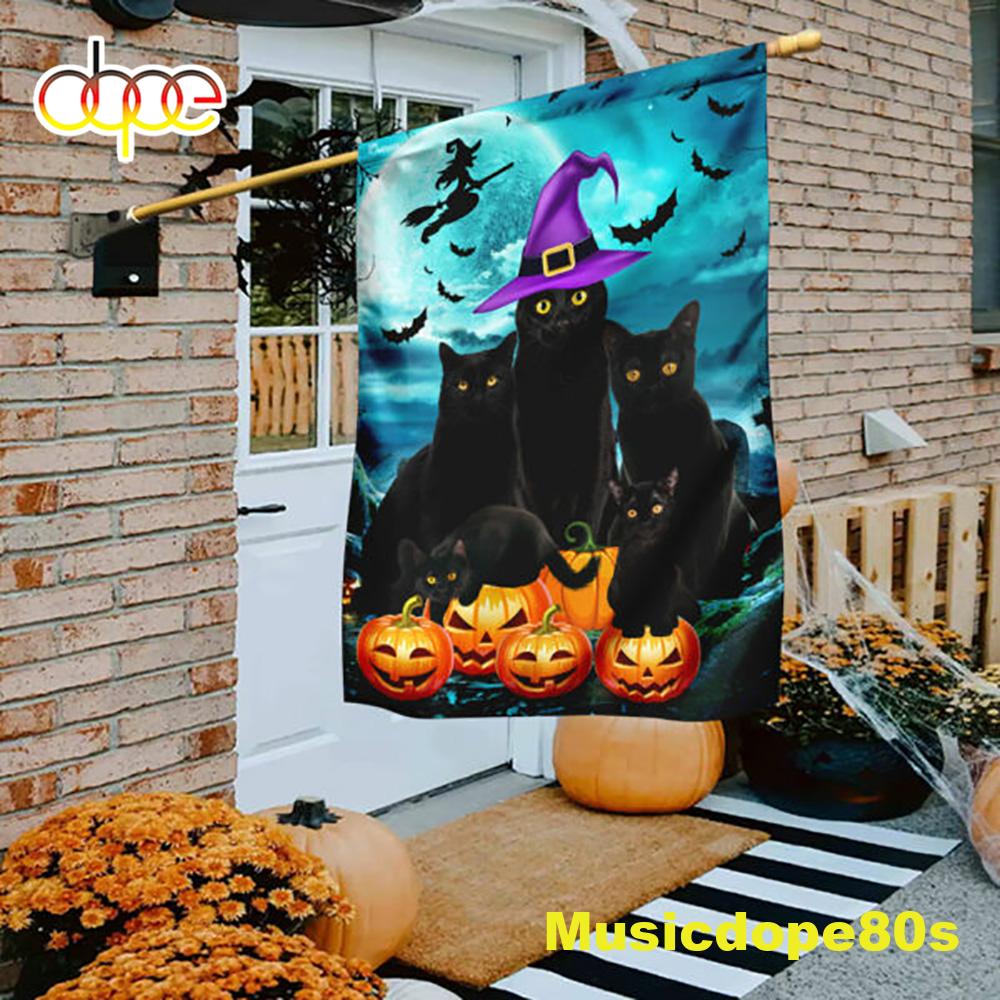 Black Cats With Pumpkins Halloween Flag