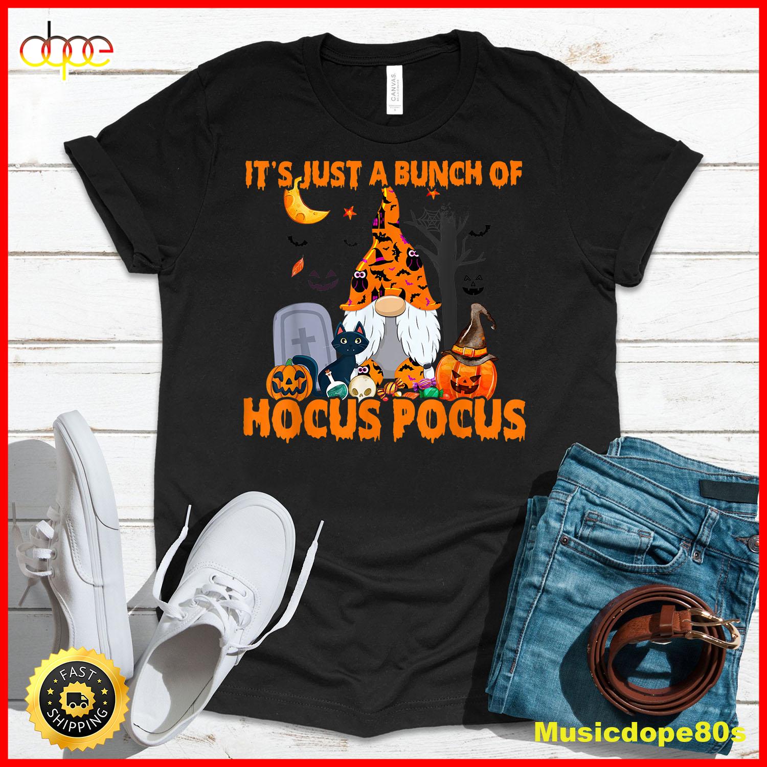 Bunch Of Hocus Pocus Pumpkin Gnome Bats Scary Cat T Shirt 1