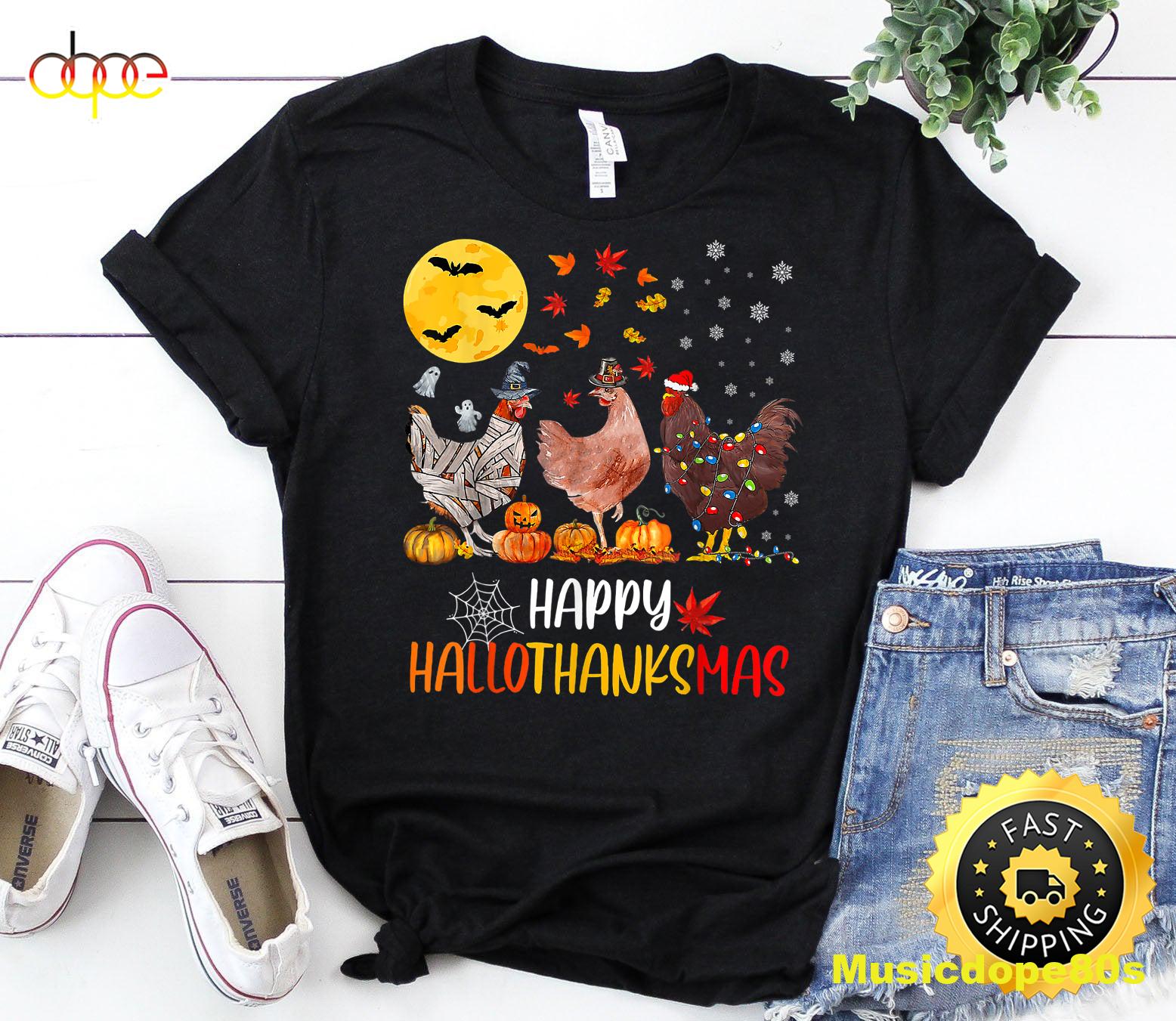 Chicken Halloween Happy HalloThanksMas Autumn Thanksgiving T Shirt