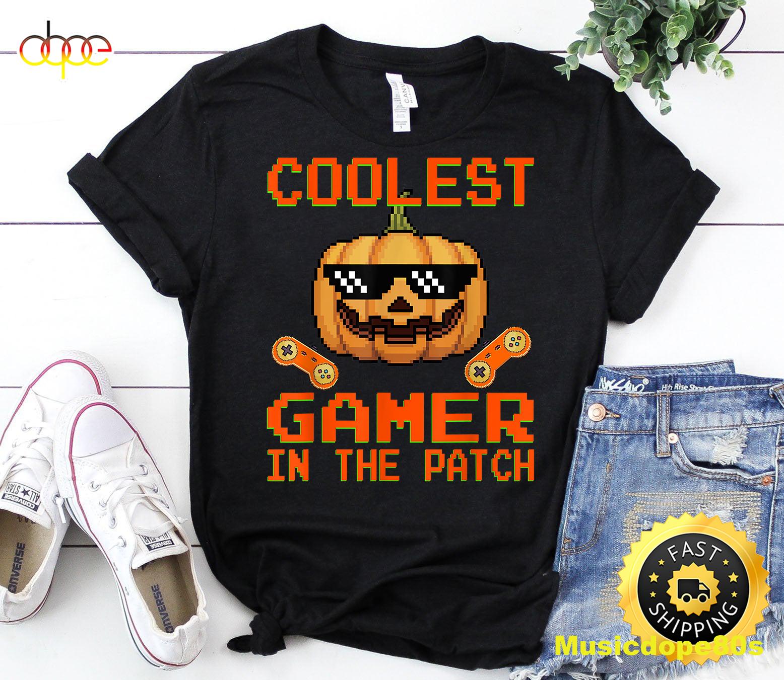 Coolest Gamer In The Patch Boys Kids Halloween Pumpkin T Shirt