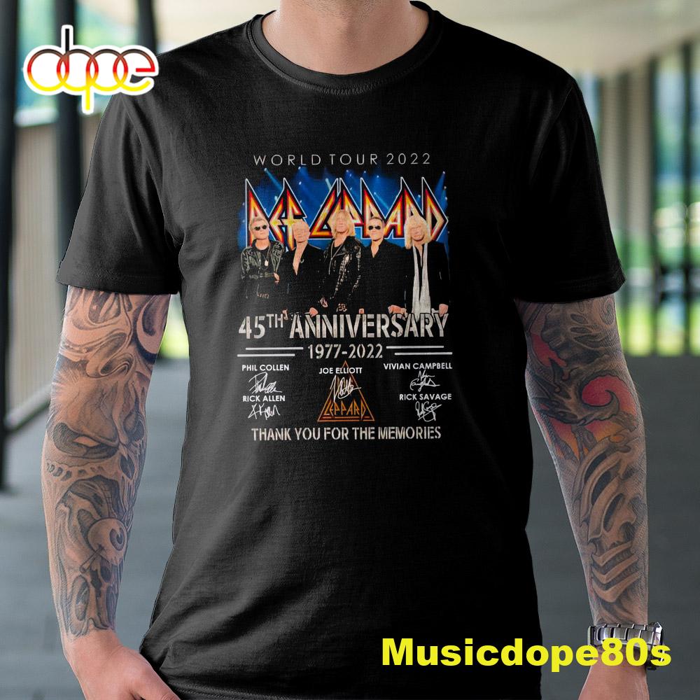 Def Leppard 45th Anniversary 1977 2022 Signature Thank You For The Memories World Tour 2022 T Shirt