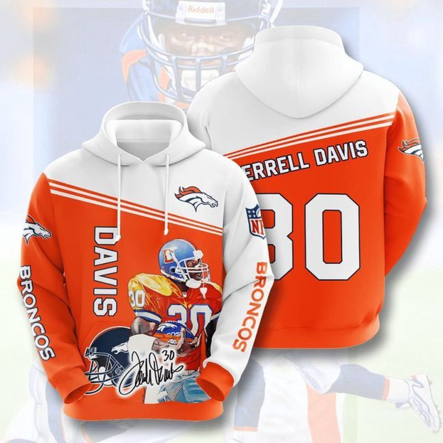 Denver Broncos 30 Terrell Davis 3D All Over Print Hoodie