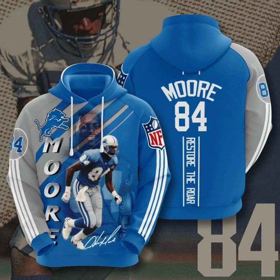 Detroit Lions 84 Herman Moore 3D Hoodie Hooded Pocket All Over Print Hoodie