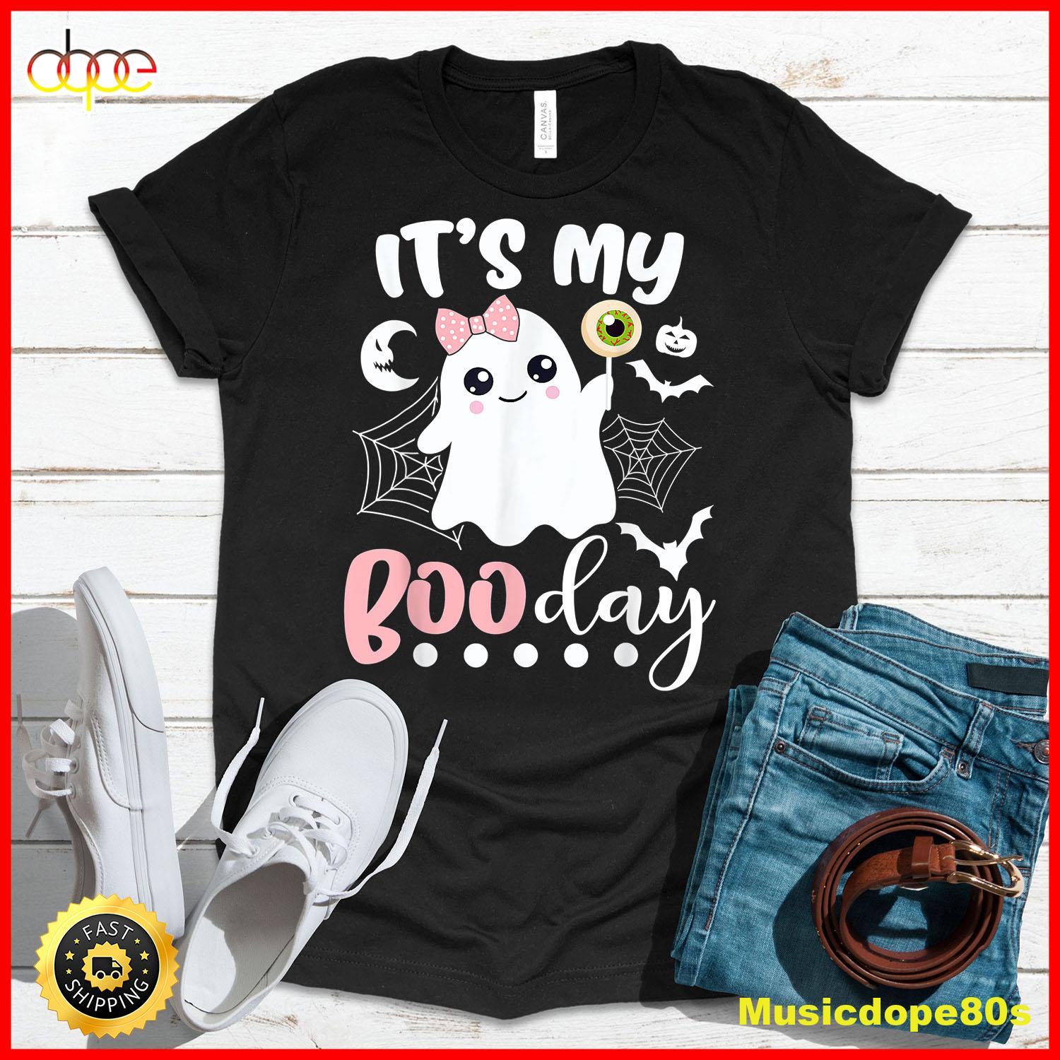 Funny Its My Boo Day Cute Halloween Birthday Ghost Pink Bow T Shirt