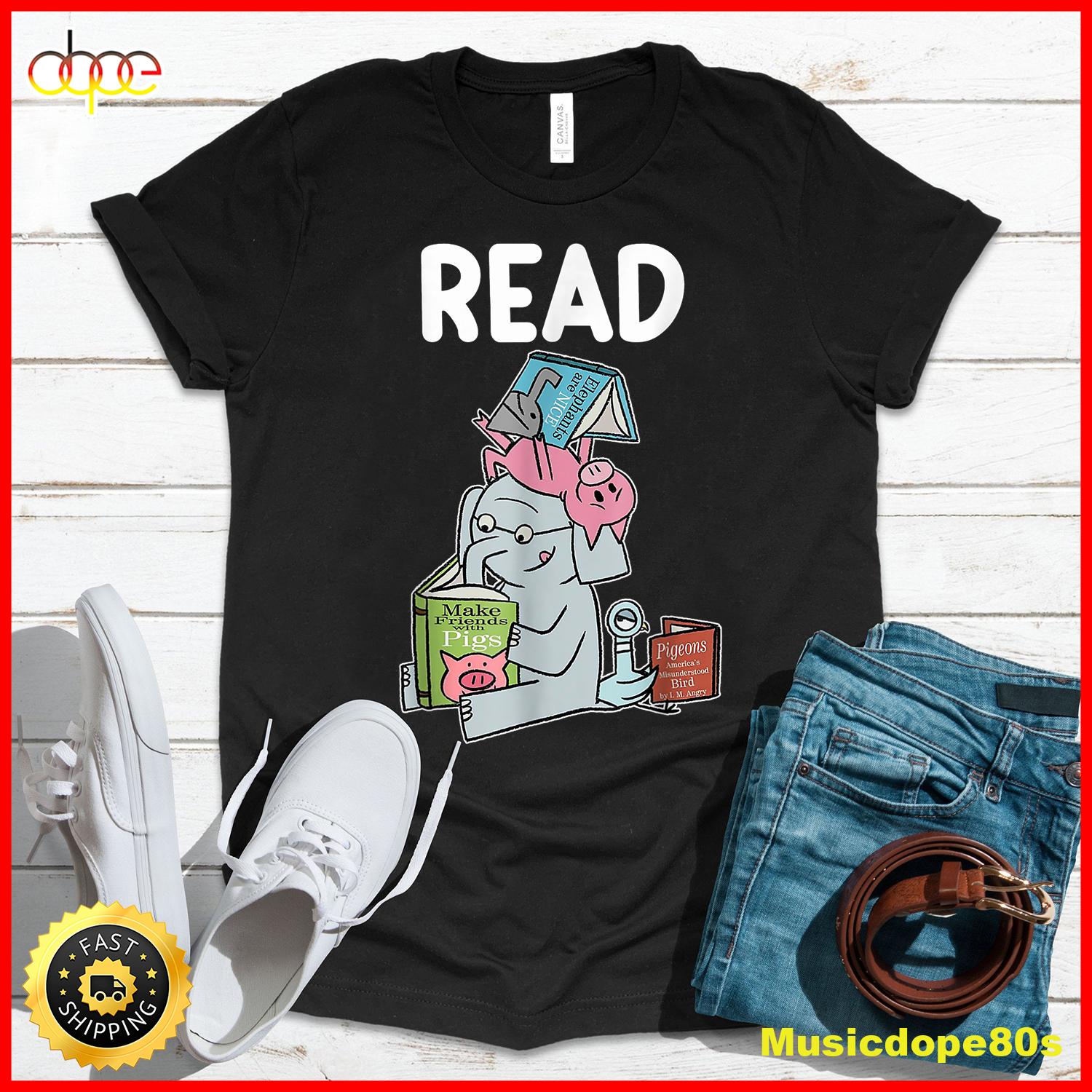 Funny Teacher Library Read Book Club Piggie Elephant Pigeons T Shirt