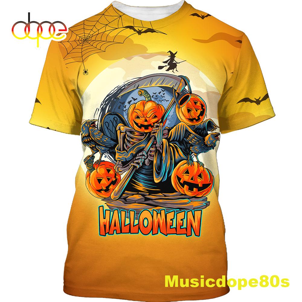 Halloween 2022 Ghost Scythe Of Death Pumpkin 3D T Shirt