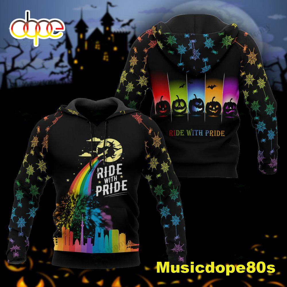 Halloween 2022 LGBT Rainbow Witch Ride With Pride 3D Hoodie