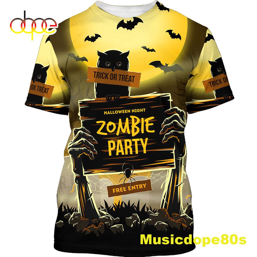 Halloween 2022 Owl Zombie Party Trick Or Treat 3D Tshirt