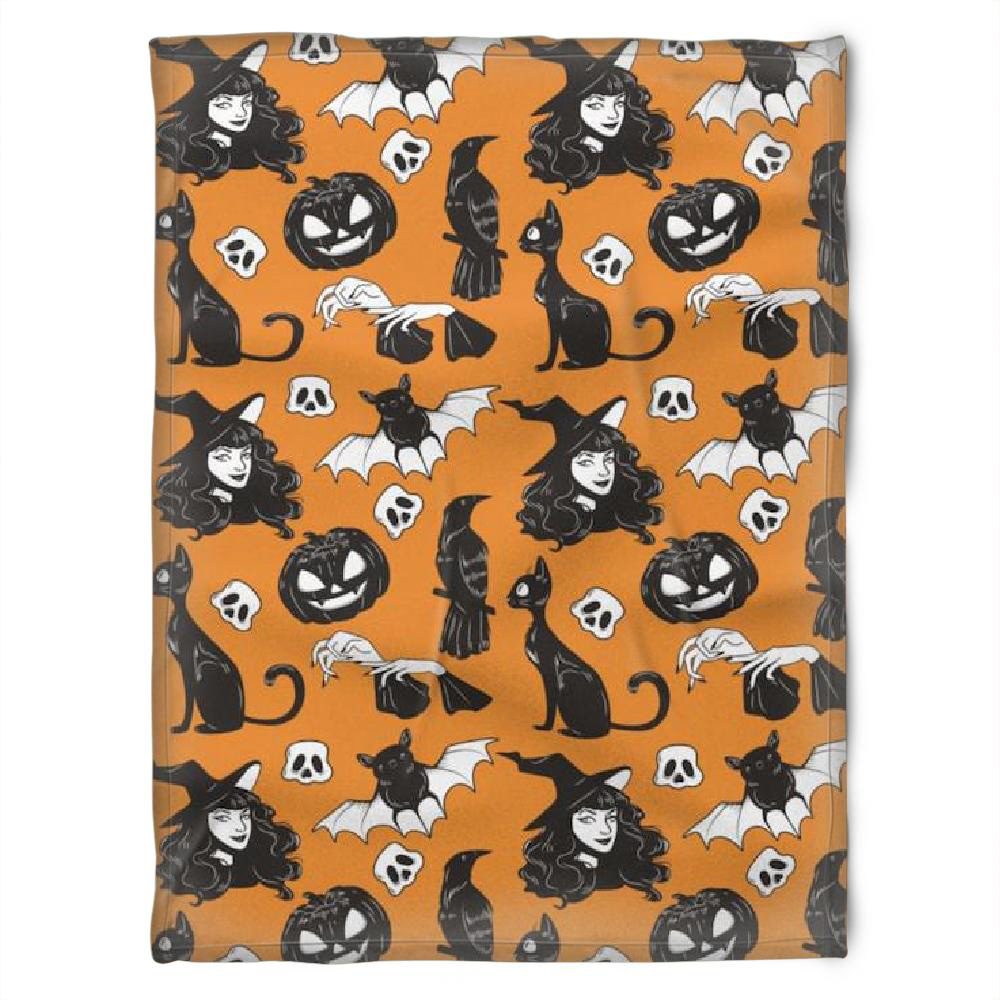 Halloween Black Witch Orange Sherpa Blanket Halloween Gift Halloween Decor