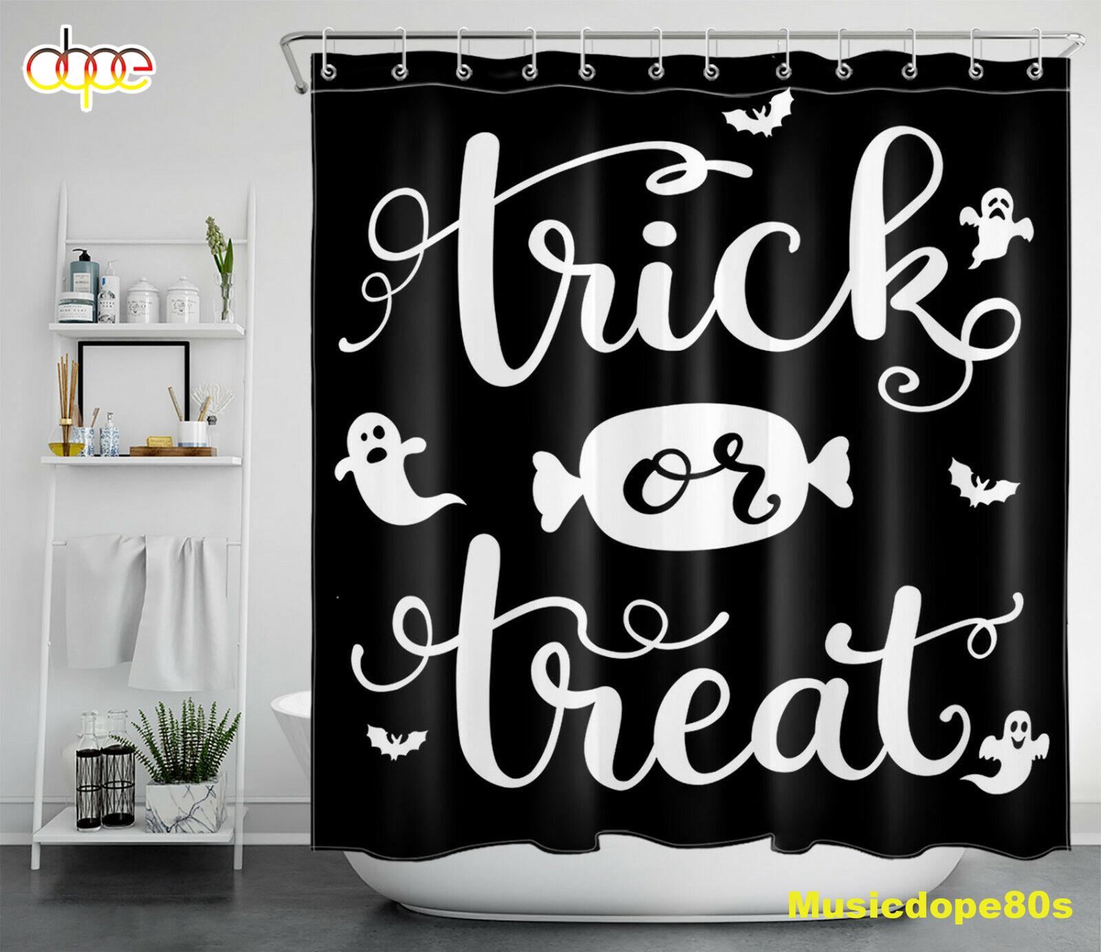 Halloween Black And White Trick Or Treat Shower Curtain 1