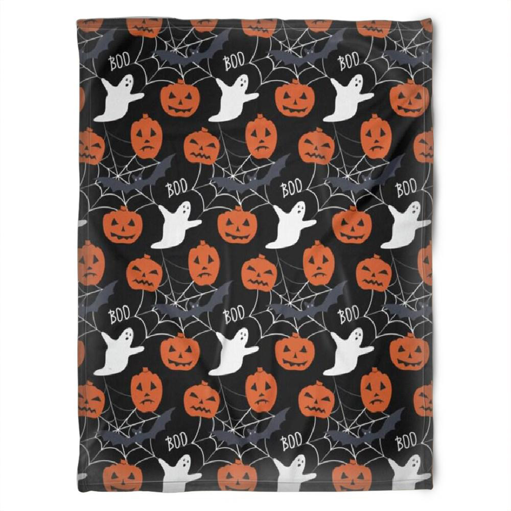 Halloween Cute Ghost With Pumkins Sherpa Blanket Halloween Adult Blanket Halloween Gift Halloween Decor