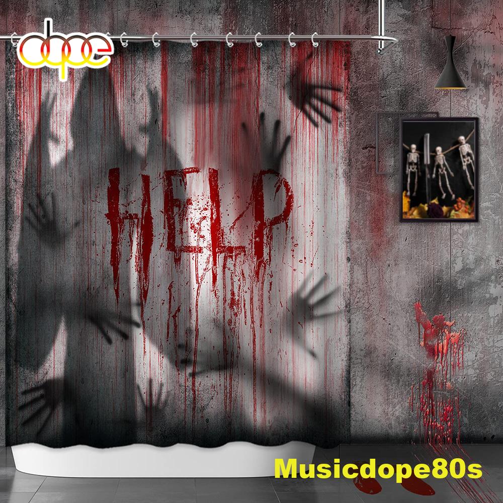 Halloween Horror Bloody Hands Spooky Help Blood Gloomy Shower Curtain