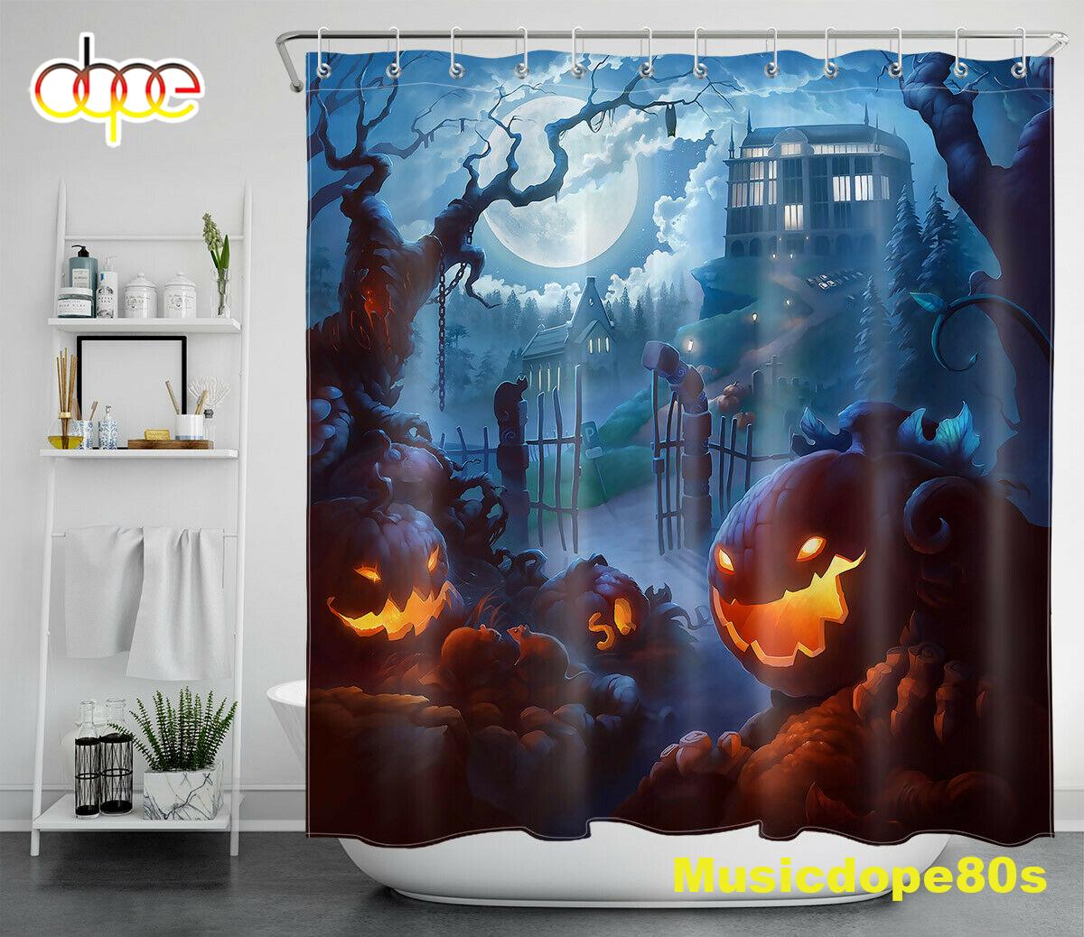 Halloween Moon Castle Pumpkin Lanterns Waterproof Fabric Shower 1