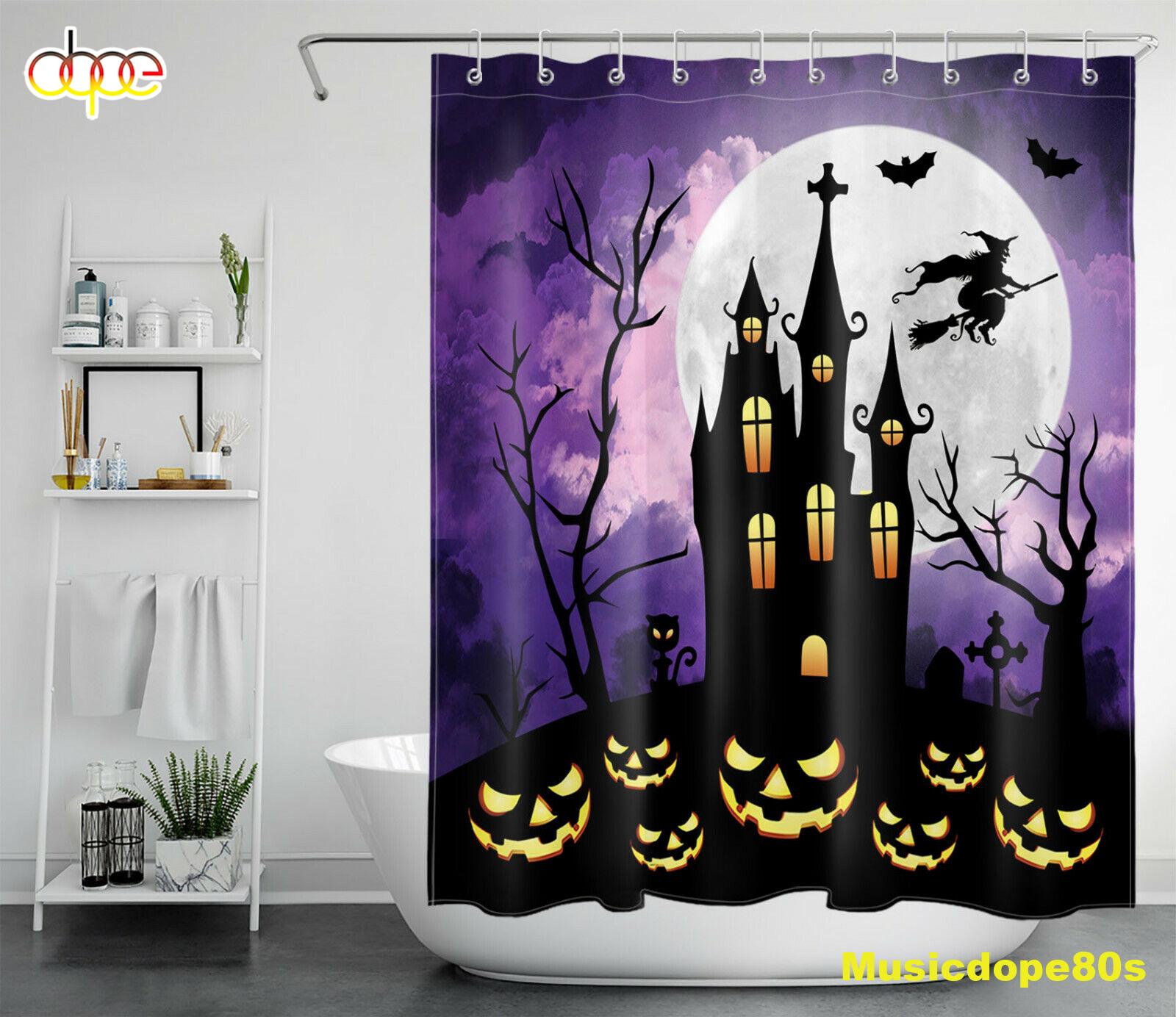 Halloween Moon Witch Castle Shower Curtain