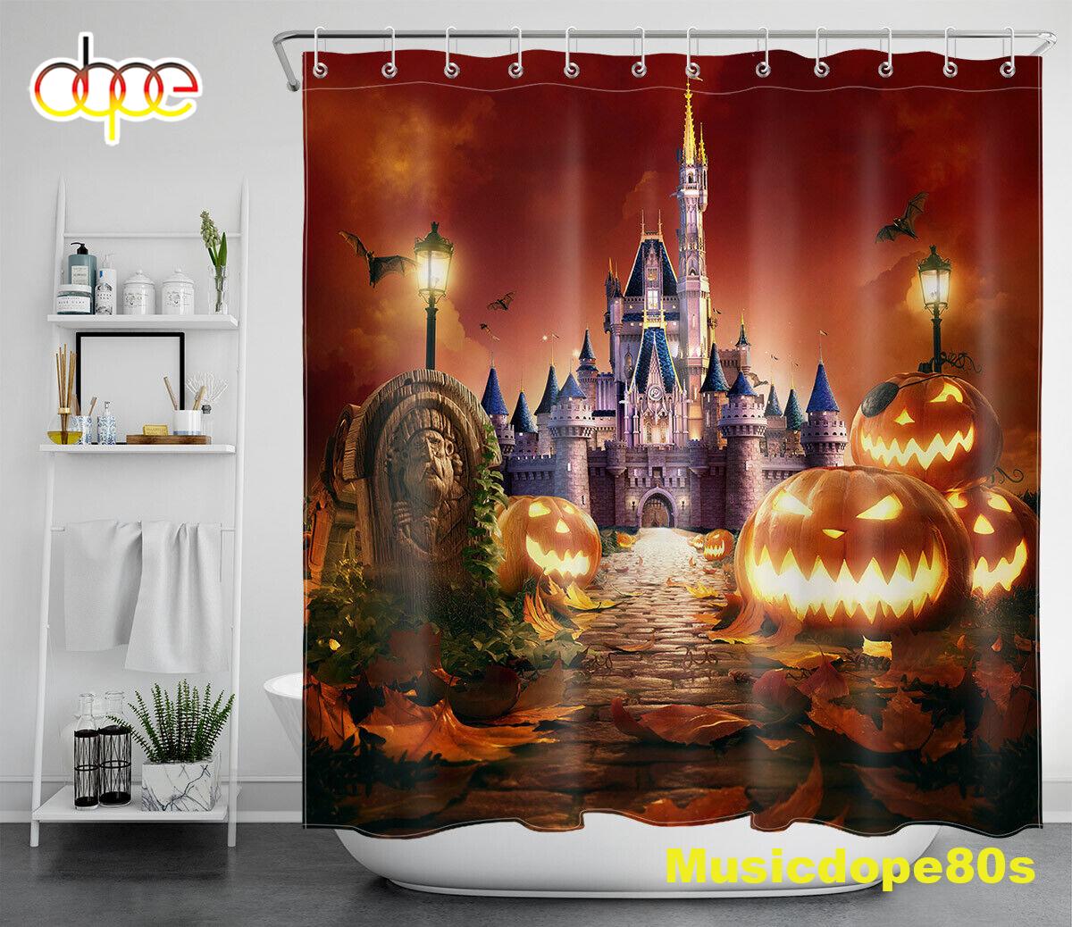 Halloween Night Pumpkin Lanterns Castle Waterproof Fabric Shower Curtain 1