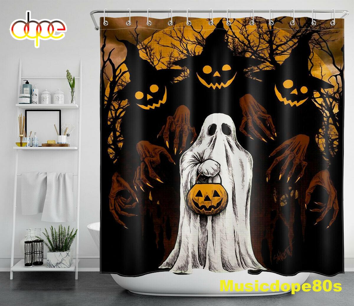 Halloween Night Spooky Ghost Trick Or Treat Waterproof Fabric Shower Curtain