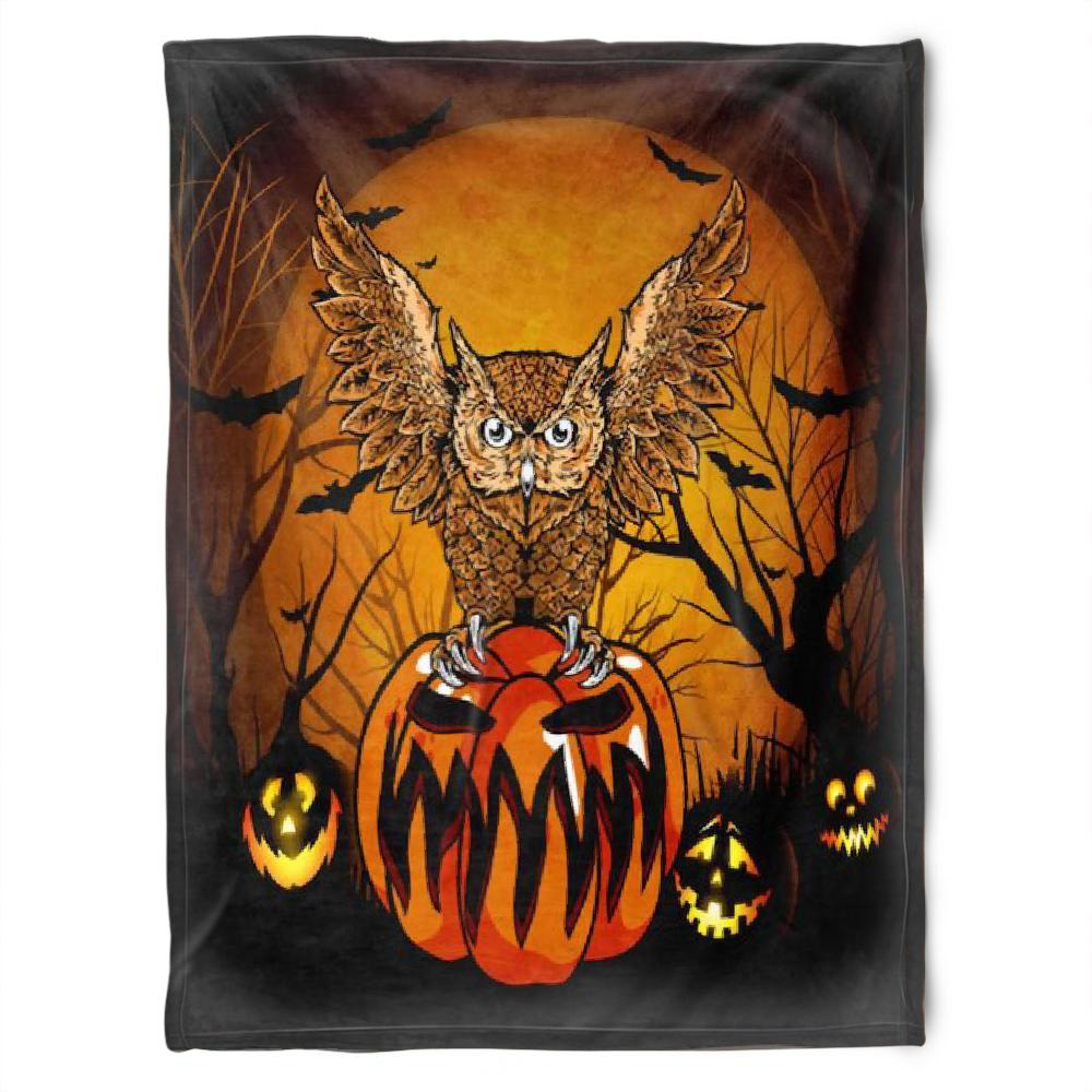 Halloween Owl Pumpkin Lantern Sherpa Blanket Halloween Adult Blanket Halloween Gift Halloween Decor