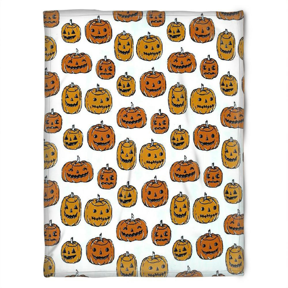 Halloween Pumkins Orange White Sherpa Blanket Halloween Adult Blanket Halloween Gift Halloween Decor