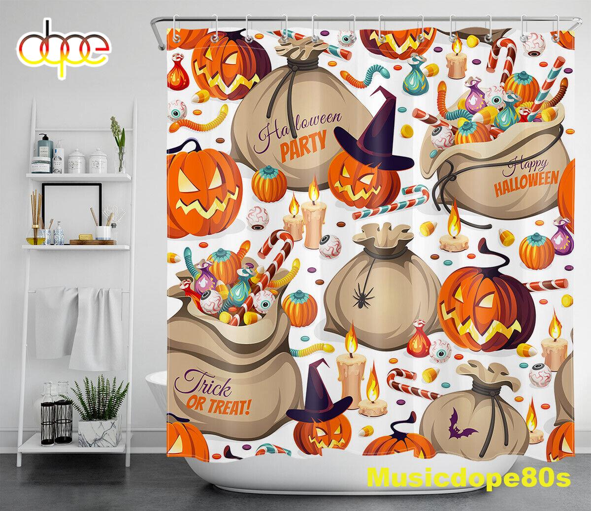 Halloween Pumpkin Trick Or Treat Candy Pack Waterproof Fabric Shower Curtain 1