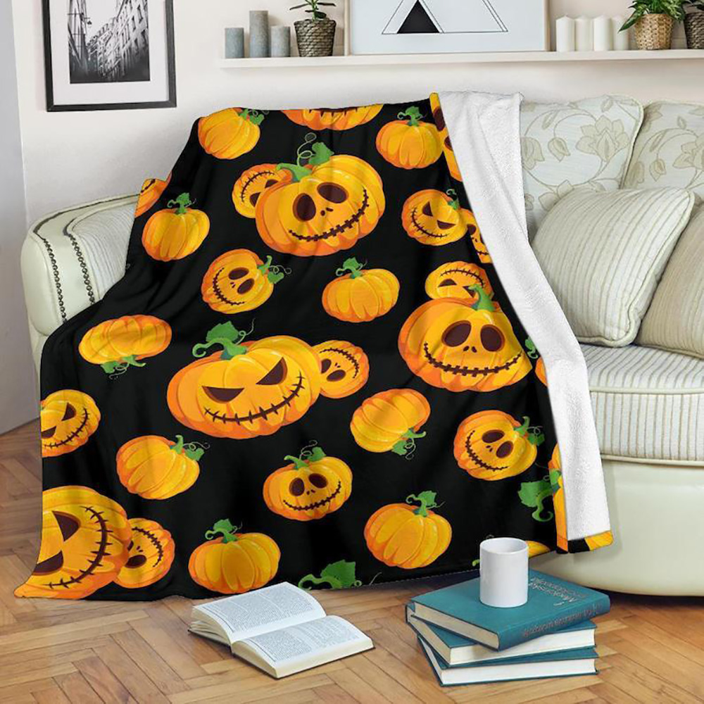 Halloween Scary Pumkins Sherpa Blanket Halloween Adult Blanket Pumpkins Emotions Halloween Halloween Baby Blanket