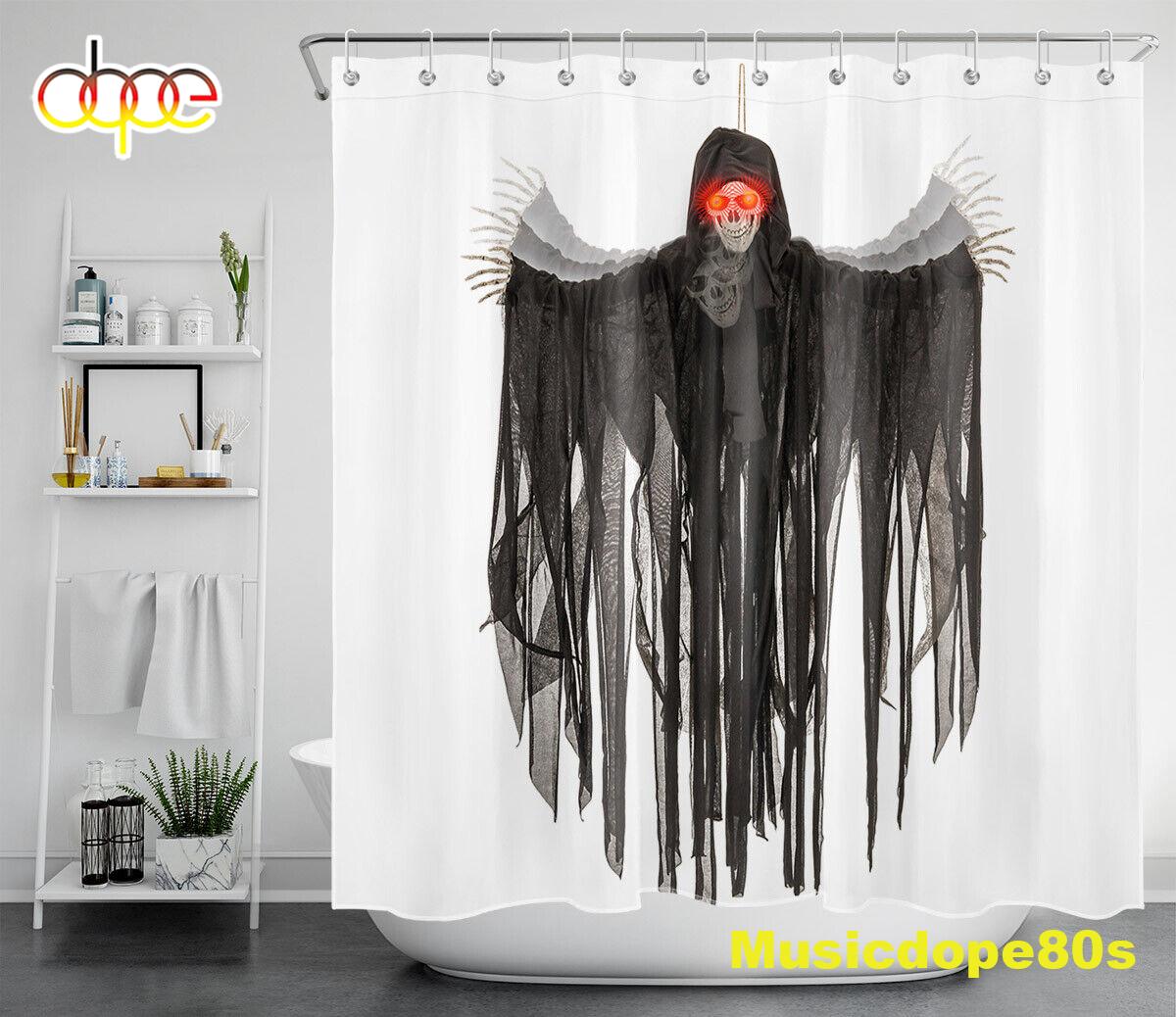Halloween Spooky Skull Ghost Black White Waterproof Fabric Shower Curtai 1