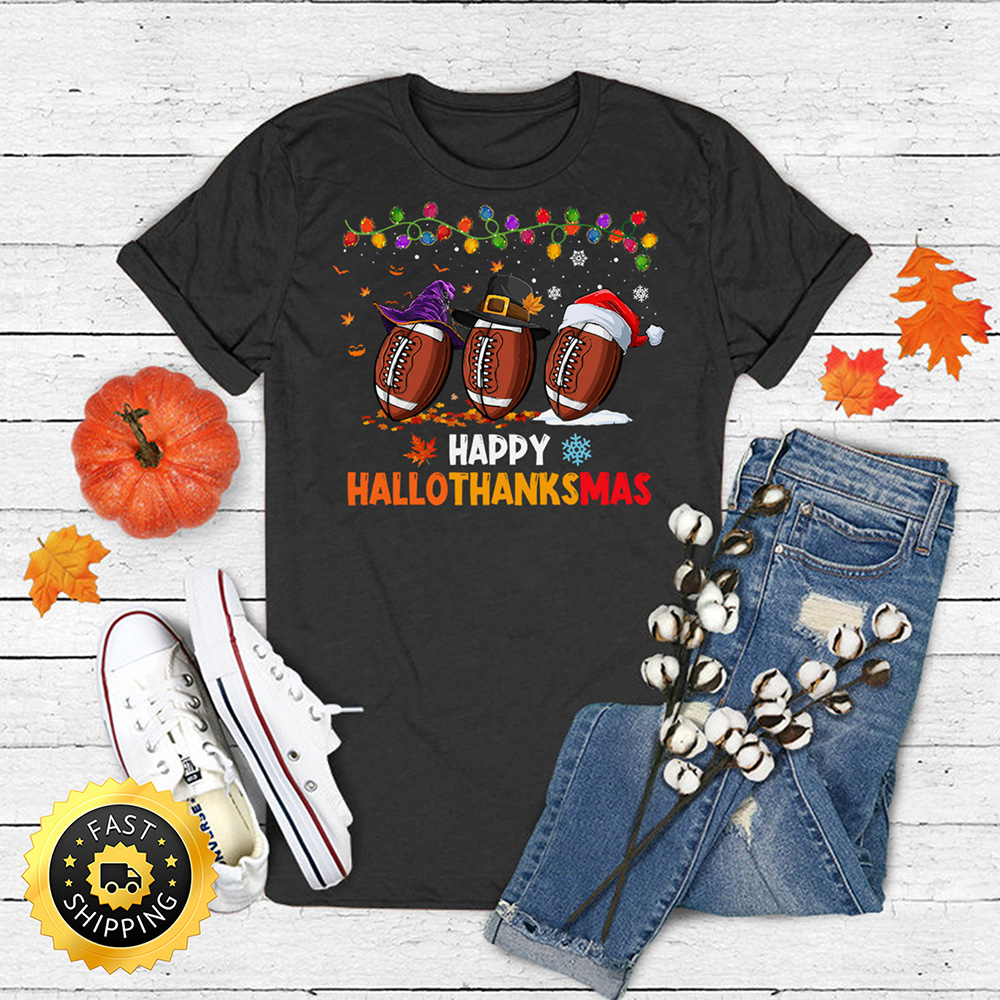 Halloween Thanksgiving Christmas Hallothanksmas Football T-shirt