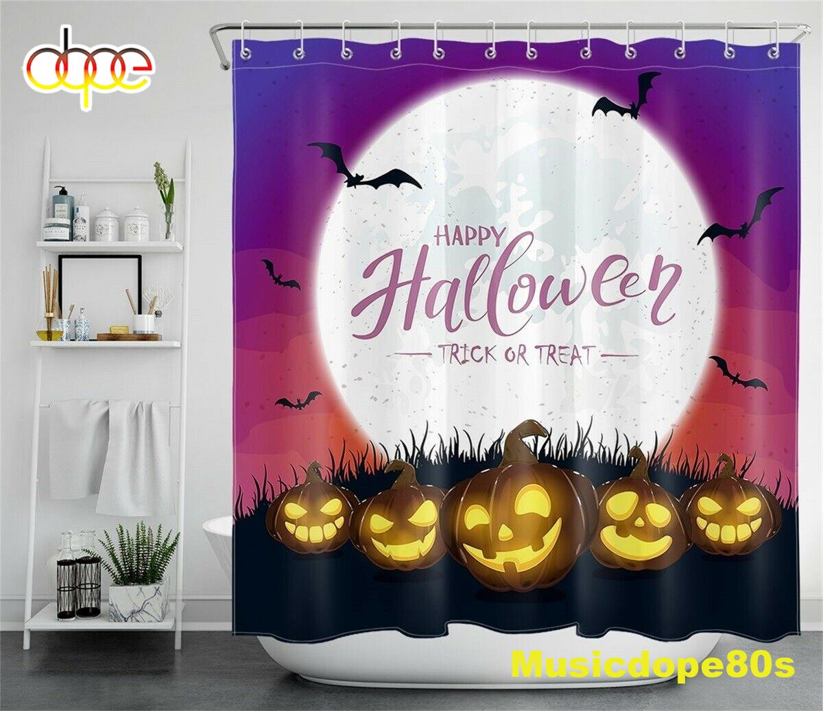 Halloween Trick Or Treat Pumpkin Lanterns Waterproof Fabric Shower Curtain 1
