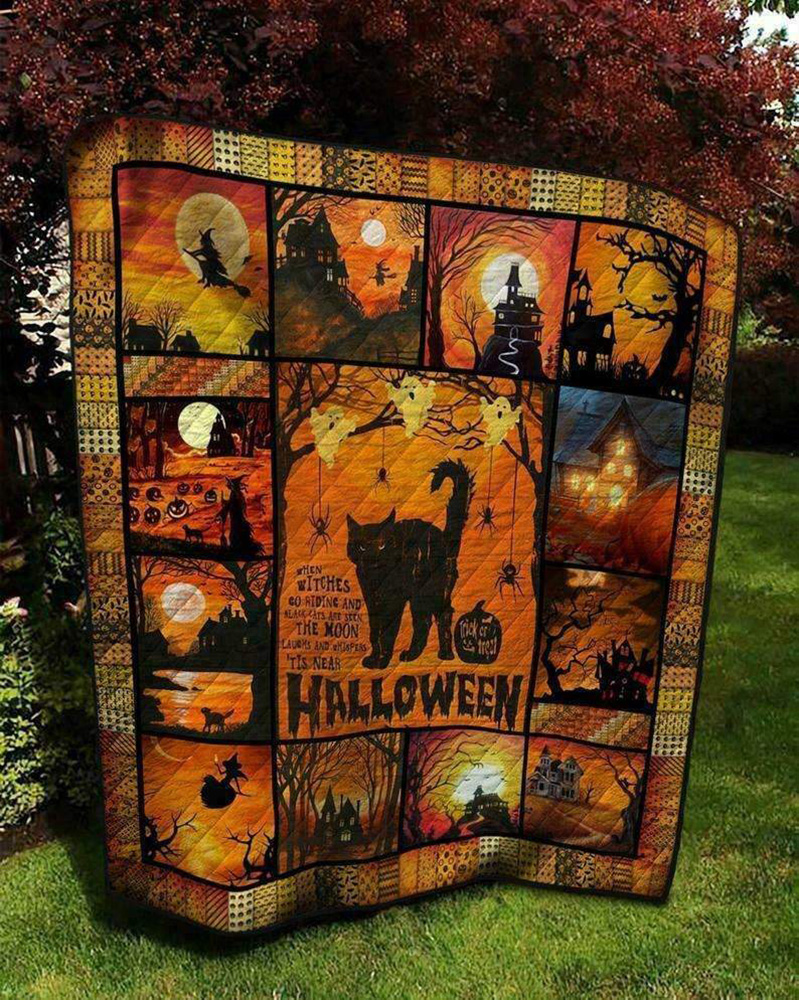 Halloween Witch Black Cat Sherpa Blanket Sherpa Blanket Halloween Throw