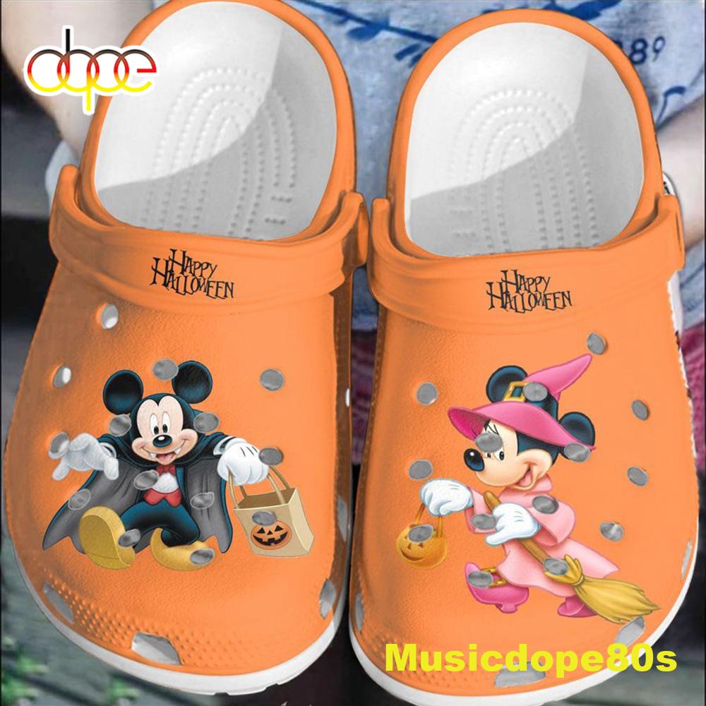 Happy Halloween 2022 Mickey And Minnie Orange Crocs