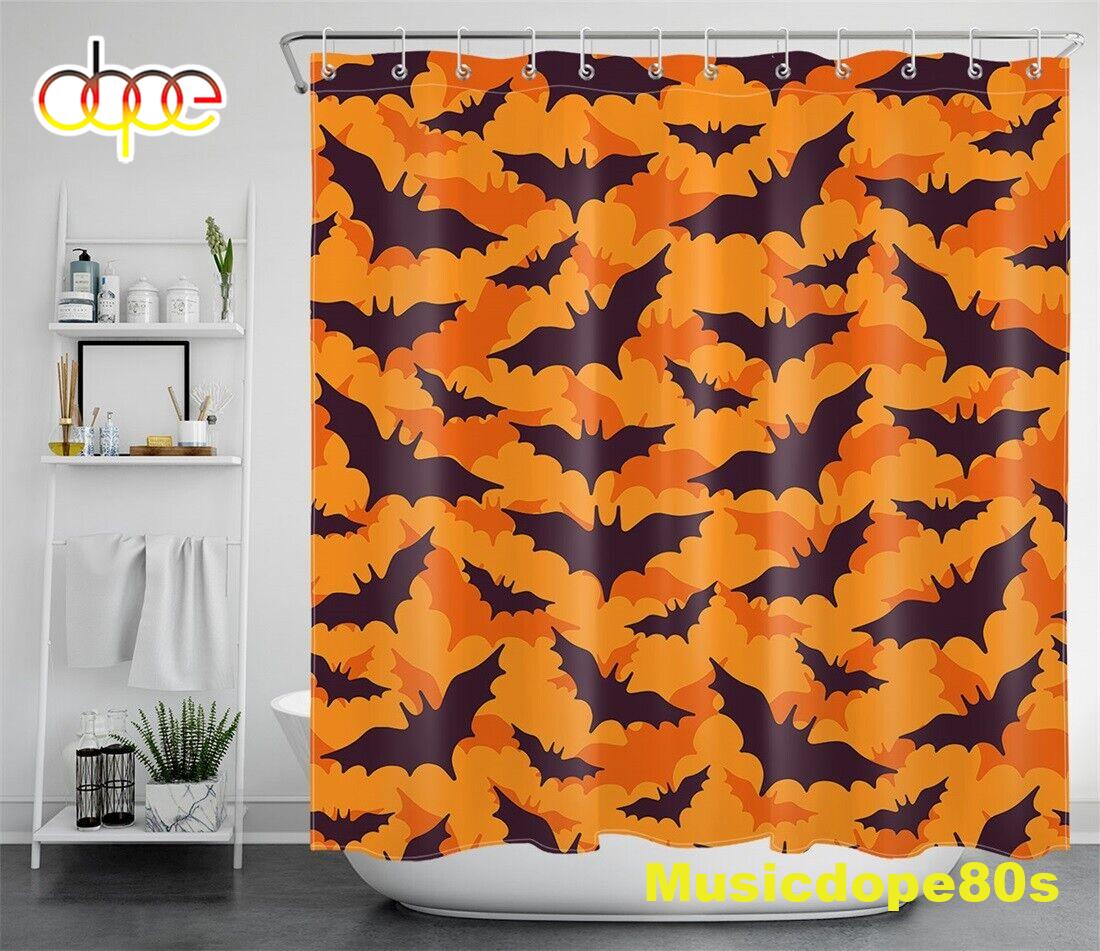 Happy Halloween Abstract Bats Pattern Waterproof Fabric Shower Curtain 1