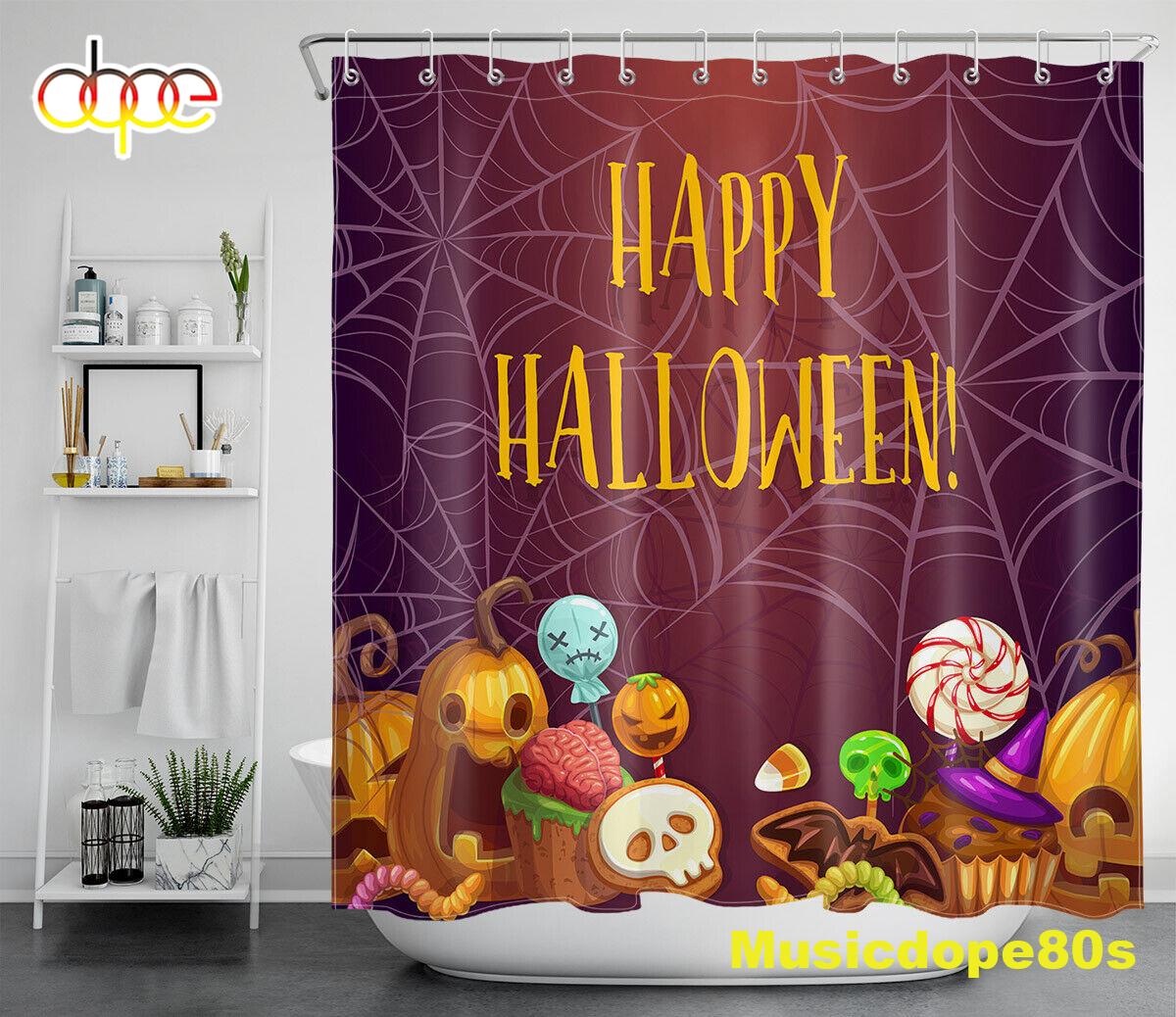 Happy Halloween Pumpkin Kids Candy Treat Waterproof Fabric Shower Curtain 1