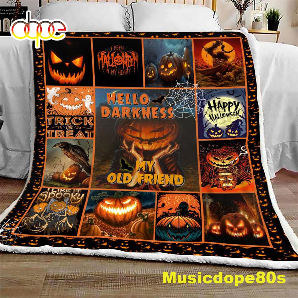 Hello Darkness Pumpkin Halloween Sofa Fleece Throw Blanket