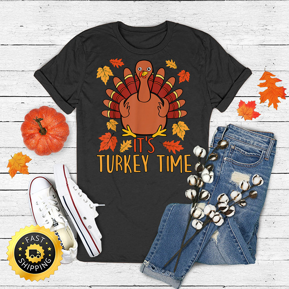 It S Turkey Time Thanksgiving Shirt For Women Falling Leaf T Shirt