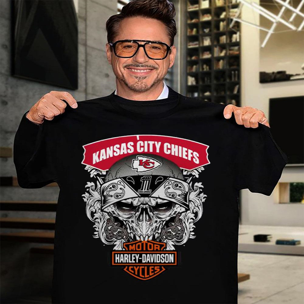 Kansas City Chiefs Mashup Harley Davidson Skull Nfl Football T Shirt
