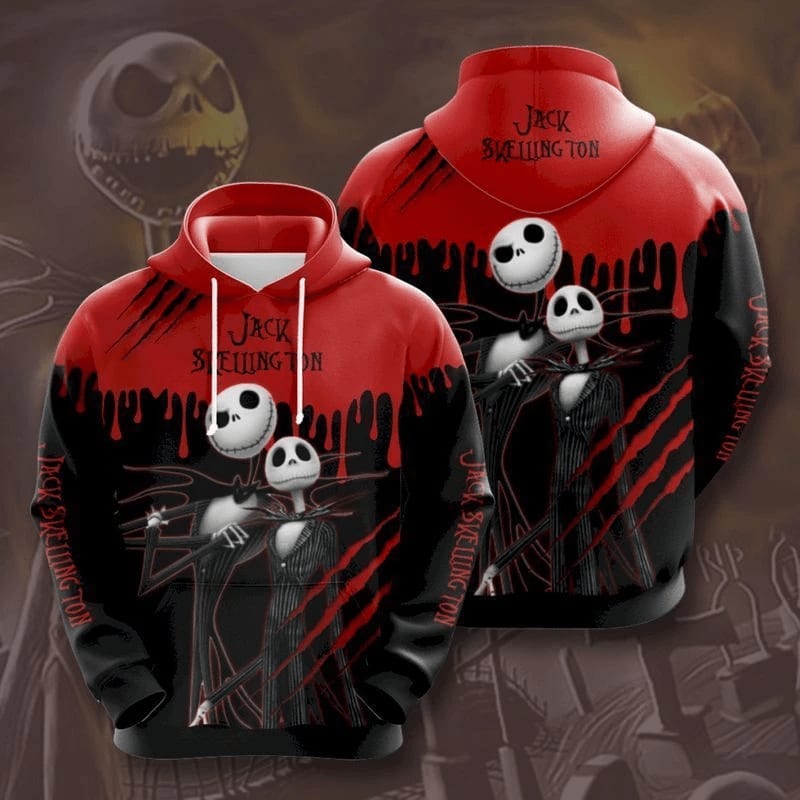 Nightmare Before Christmas Hoodie Jack Skellington Claw Scratch Red Black All Over Print Shirt