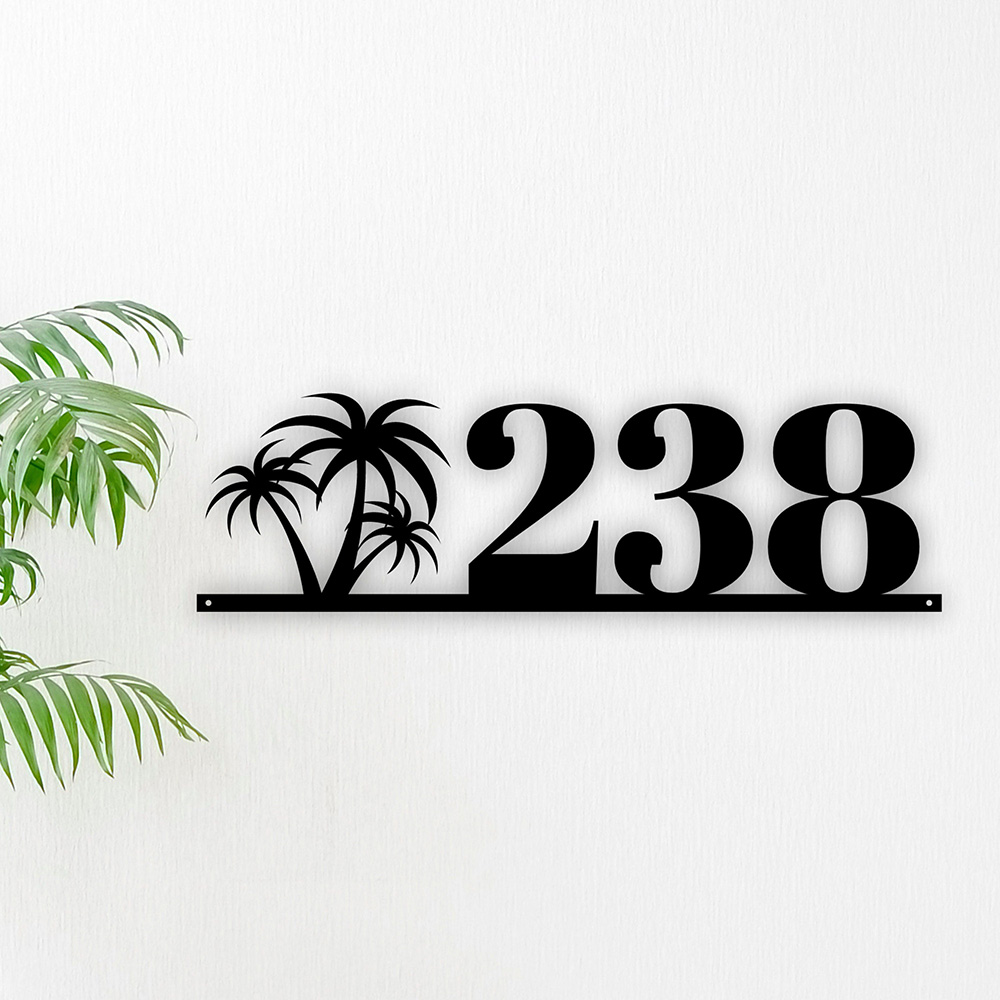 Palm Tree House Number Metal Sign Outdoor Sign House Numbers Beach Metal Sign