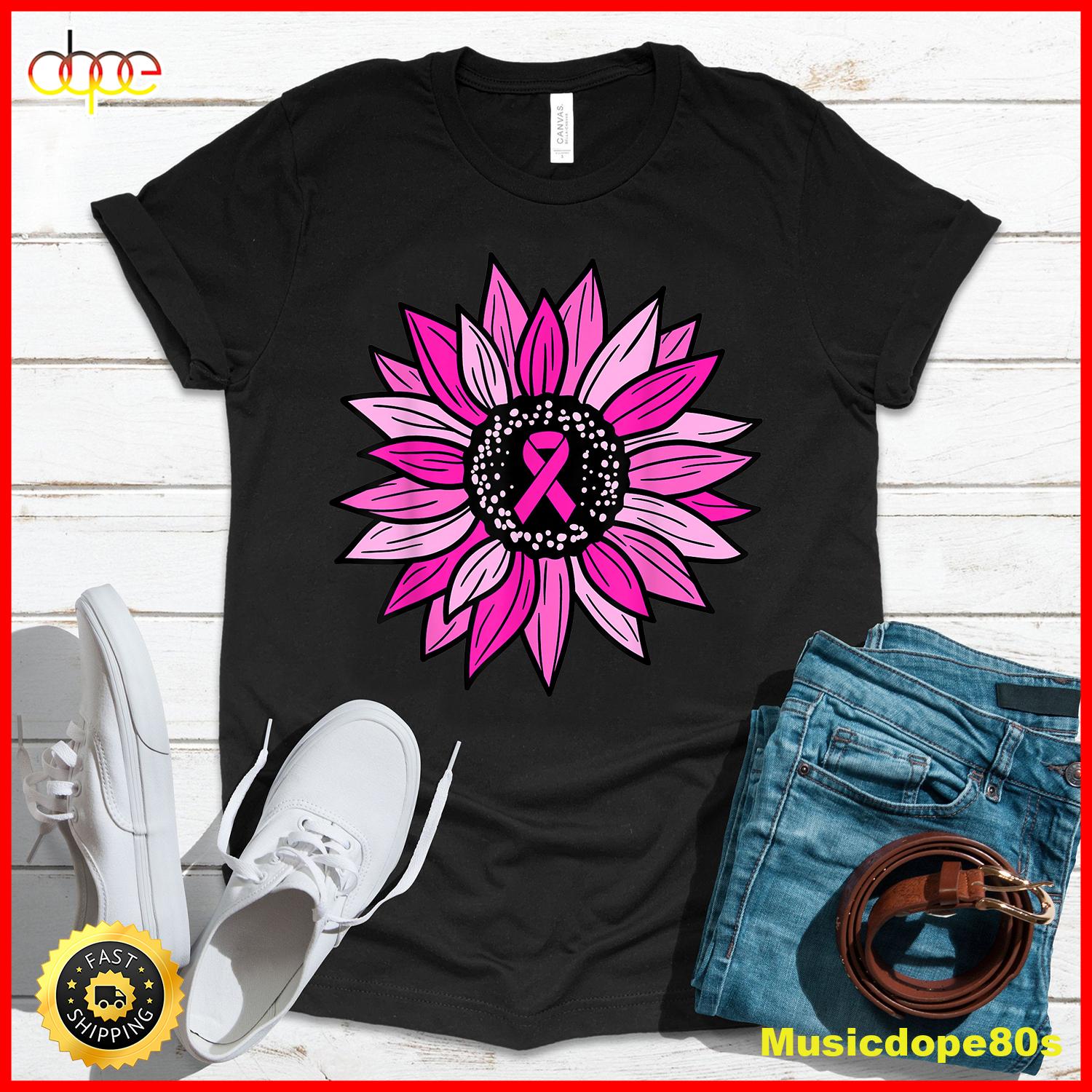 Pink Ribbon Sunflower Breast Cancer Awareness Women Kids T Shirt